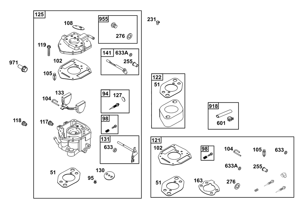 Carburetor Group Diagram and Parts List for 305446-0639-F1  Briggs and Stratton Engine